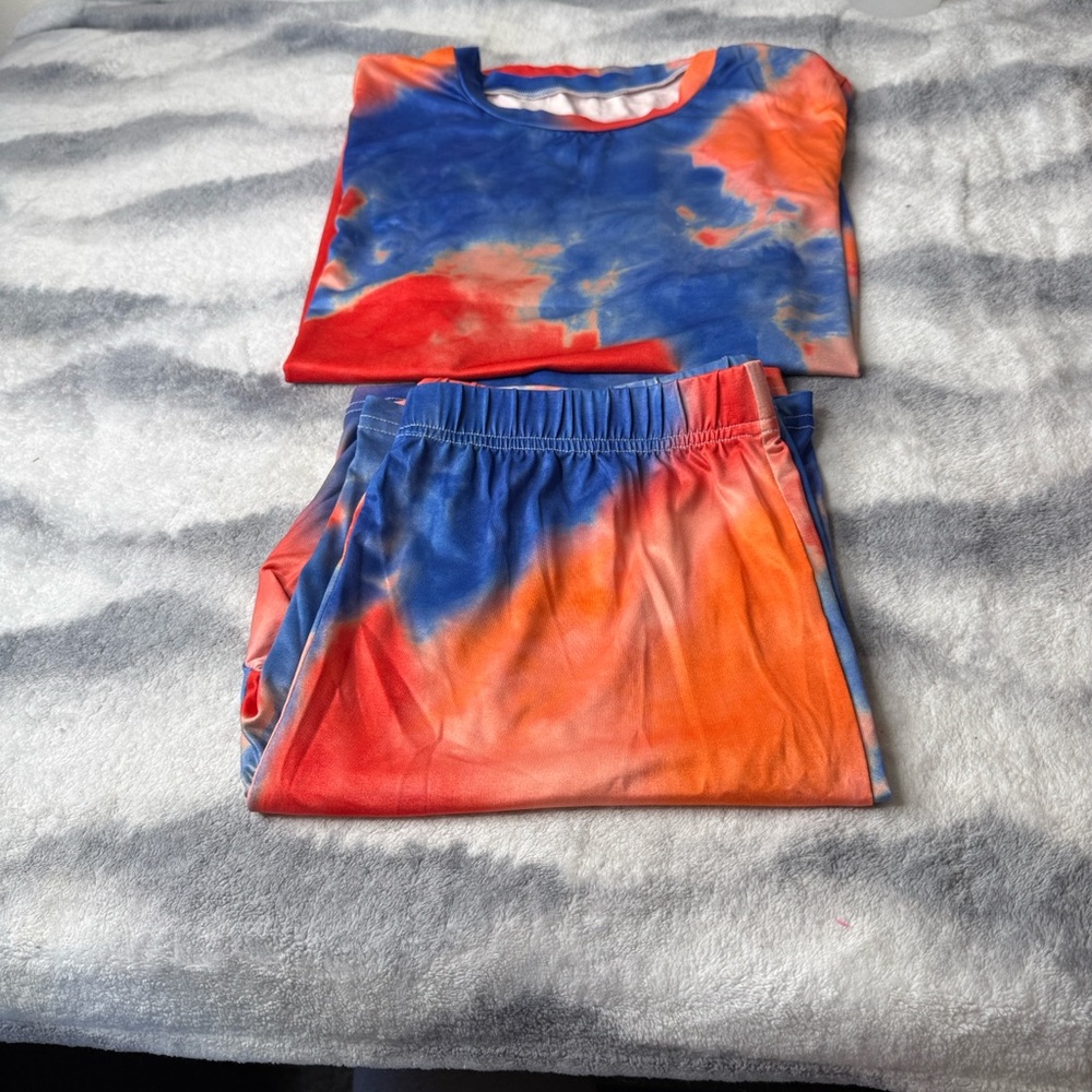 Tie-Dye Blue & Orange Women’s Pajama Skirt Set